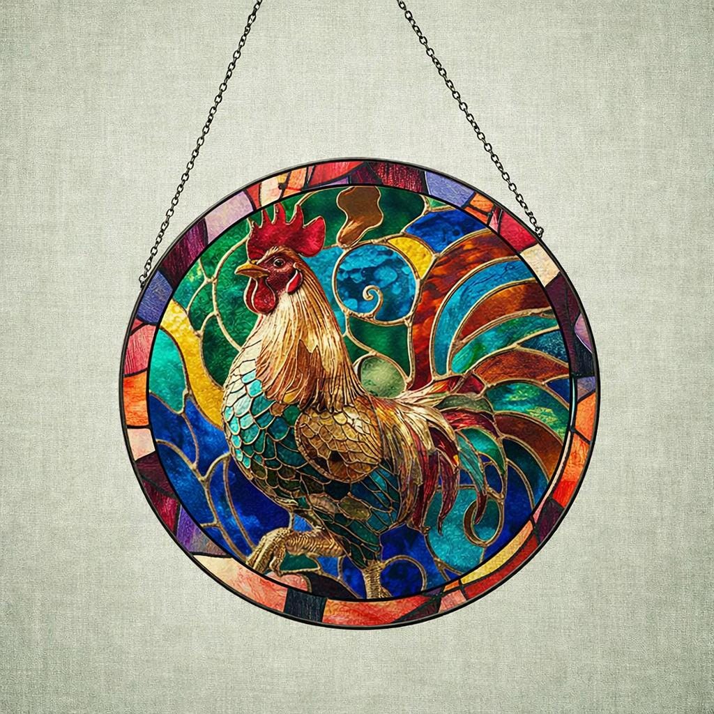 stained glass rooster suncatcher