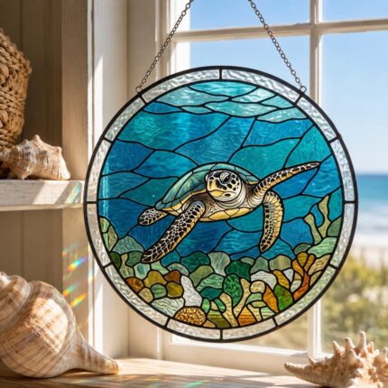 stained glass sea turtle suncatcher